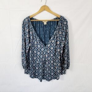 Women's Large Blue Lucky Brand Patterned Top